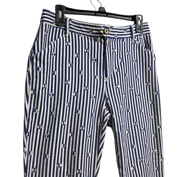 ANTHROPOLOGIE THE ESSENTIAL SLIM TROUSERS PANTS BLUE WHITE SZ 6 - Picture 5 of 11